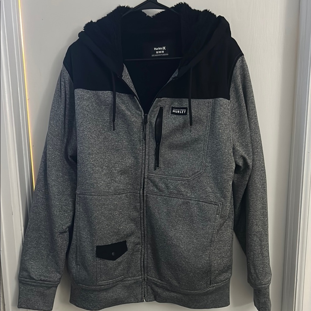 Hurley Black and Gray Hooded Jacket